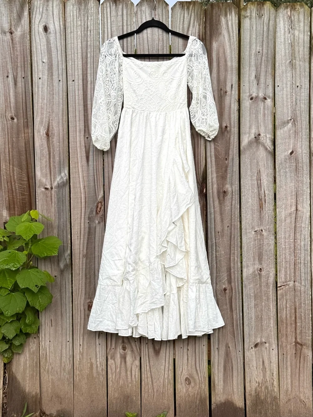 Girl's Romantic Cottagecore Puff Sleeve Ruffle Lace Maxi Dress Bow Back Size 14